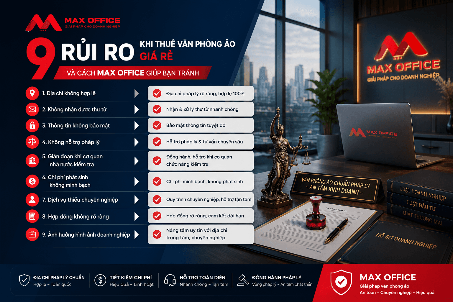 9 rủi ro khi thuê văn phòng ảo giá rẻ và cách MAX OFFICE giúp bạn tránh