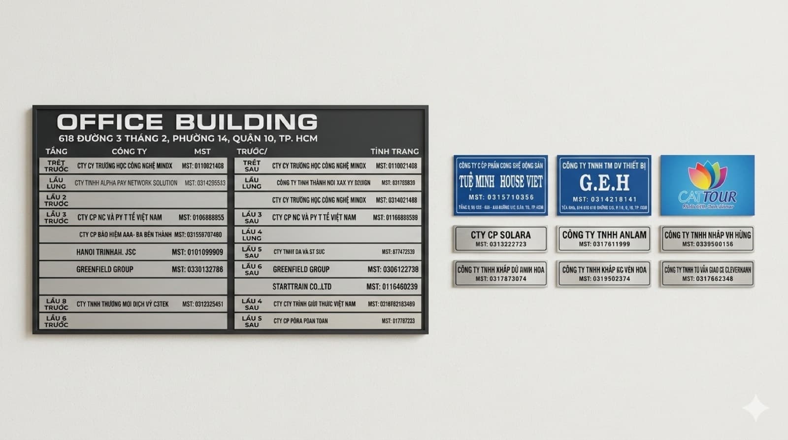 Bảng tên công ty tại toà nhà văn phòng 614-616-618 Ba Tháng Hai