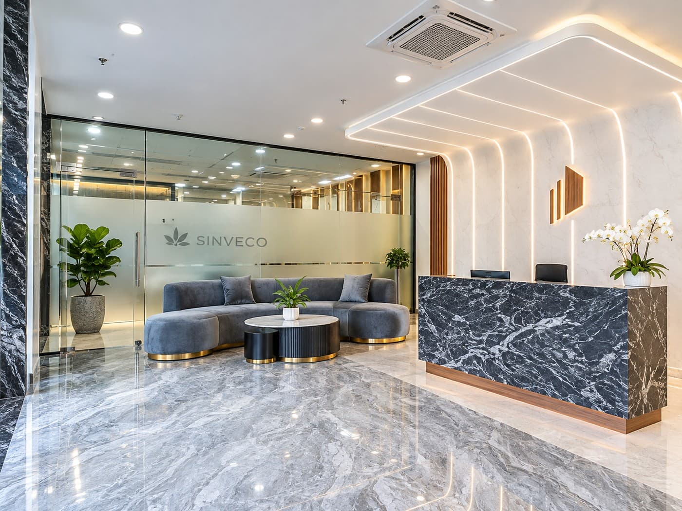 Sảnh tiếp khách toà nhà văn phòng 215 Nguyễn Văn Thủ