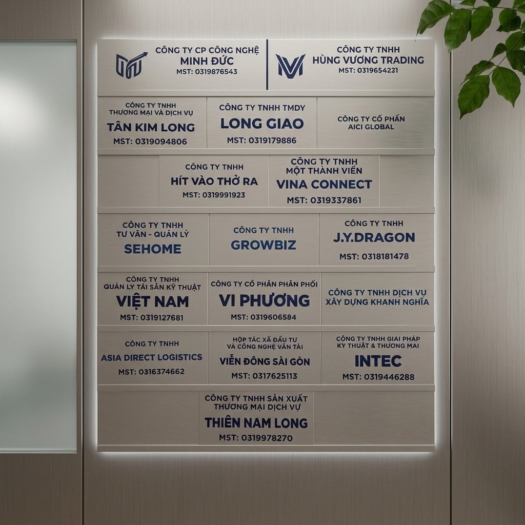 Bảng tên công ty tại toà nhà văn phòng Cửu Long